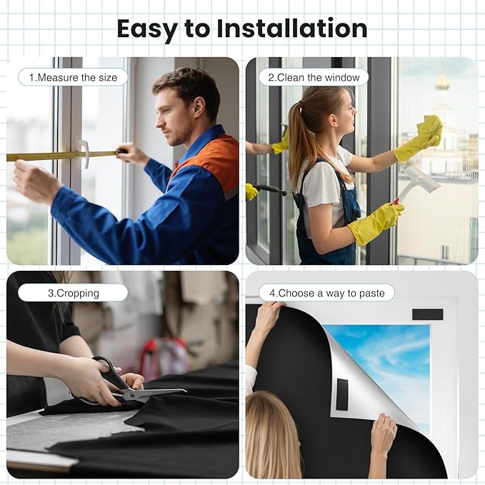 Portable Temporary Blackout Curtains, 50" x 57", 100% Blackout Window Shades, No Drill Cuttable Blackout Windows Blinds with Hook & Loop Stickers, Windows Cover for Baby Nursery Thermal Insulated