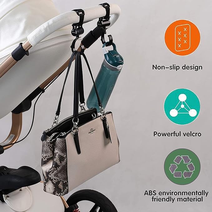 Stroller Hooks, Babyfond 2 Pack of Multifunctional Hooks, 360-degree Rotating Firm Non-Slip Stroller Hook for Buggy, Baby Carrier, Bike Bicycle, Car Headrest