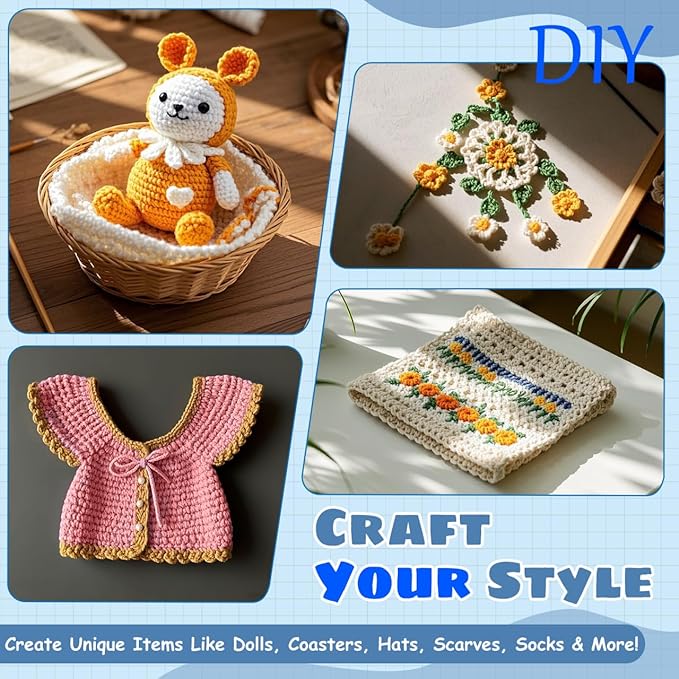 ARMINACO Crochet Kit for Beginners & Adults – 59pcs Complete Starter Set with Ergonomic Hooks (0.6-6.0mm), Yarn, Tools & Travel Bag – Craft Gift for Women, Teens & Seniors