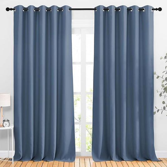 NICETOWN Stone Blue Room Divider Curtains 118 inches Long 2 Panels, Grommet Sliding Door Curtains Solid Window Treatments Sound Reducing for Living Room, W66 x L118, Stone Blue