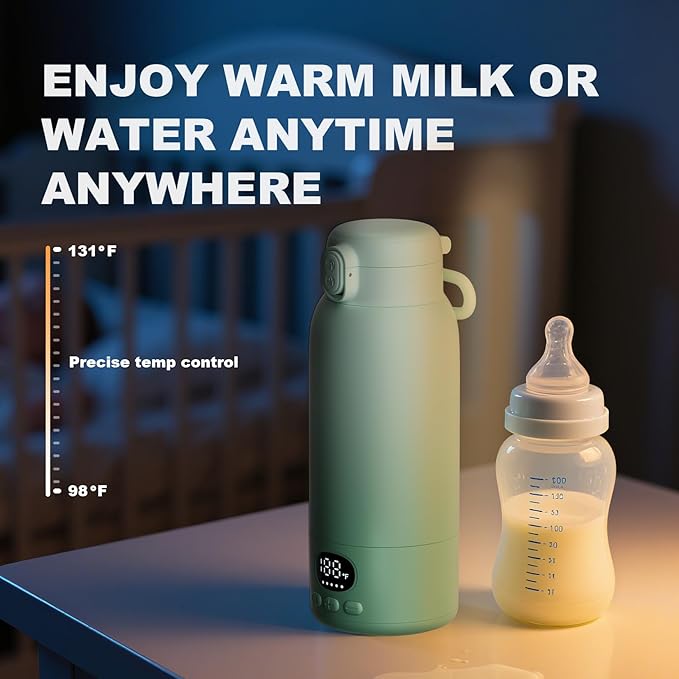 Portable Bottle Warmer for Travel - Portable Milk Warmer for Baby - Fast Heating Fast Heating Breast Milk & Formula Warmer 17oz Capacity, Adjustable Temp Long Battery Life for Outdoor Airplane and Car
