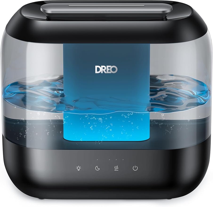 Dreo Top Fill 4L Humidifiers for Bedroom, 36H Runtime, 28 dB Quiet Cool Mist Supersized Air Humidifier for Large Room, Plants, Baby Nursery, Indoor, Night Light, Easy to Clean & Fill, Black