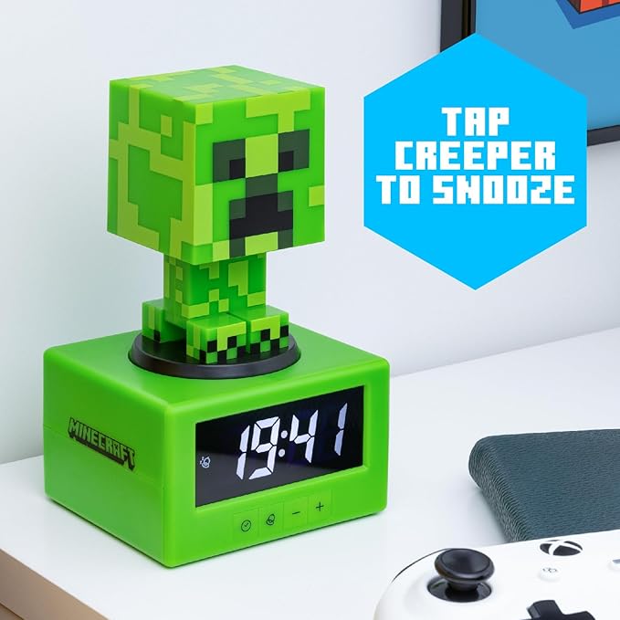 Paladone Minecraft Creeper Alarm Clock - Officially Licensed, in-Game Music & Night Light for Kids & Tweens, Gaming Room Accessory