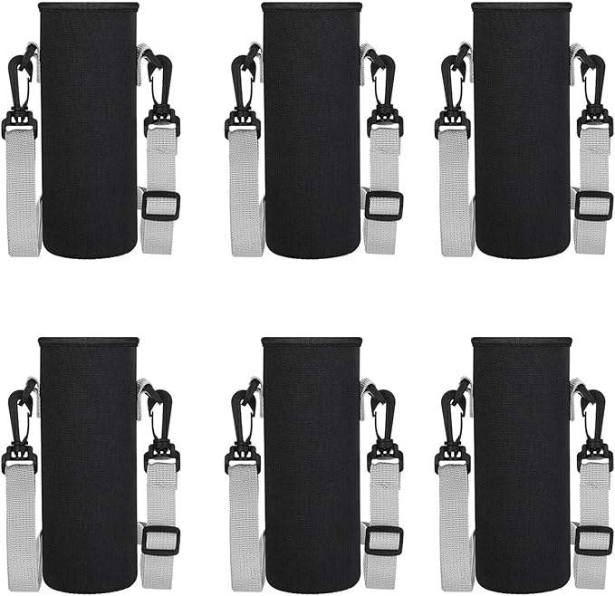 Rtteri 6 Pcs Neoprene Water Bottle Carrier Bag with Adjustable Shoulder Strap 32oz Insulator Water Bottle Cover Holder Cooler Sleeve for Stainless Steel/glass/plastic (Black)