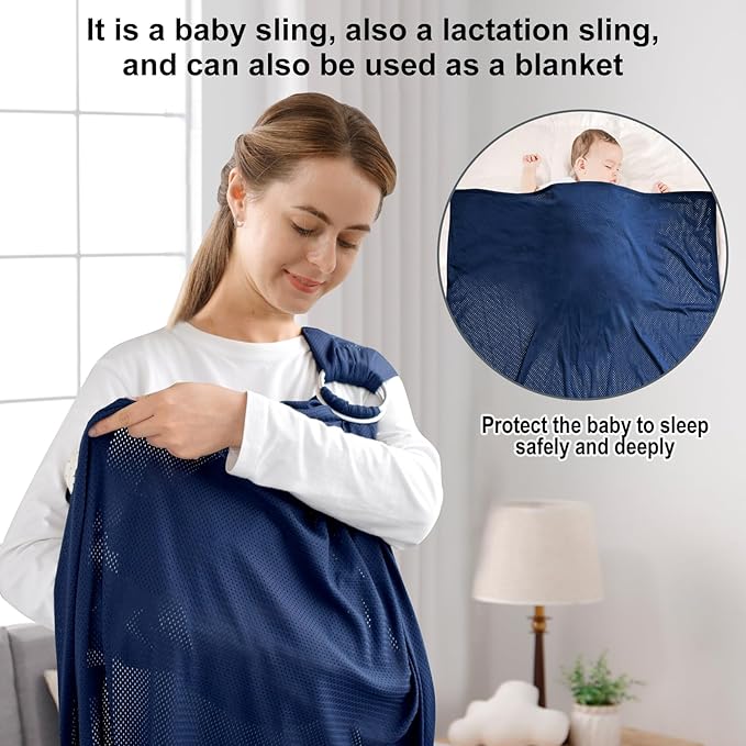 Water Ring Sling Baby Carrier, Adjustable Lightweight Breathable Newborn Carrier Sling for Summer, Swimming, Pool, Beach, Front Chest Mesh Infant Wrap Carrier for Baby Gift (Dark Blue)
