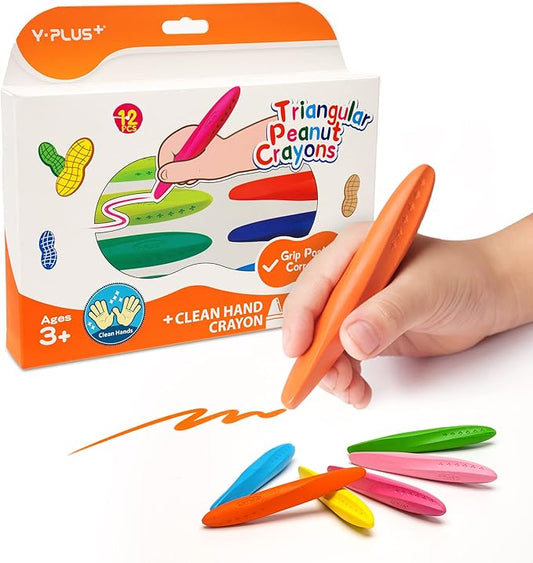 YPLUS Triangle Crayons for Kids - Washable Toddlers Crayons 12 Colors, Non Toxic Handwriting Posture Correction Coloring Art Supplies
