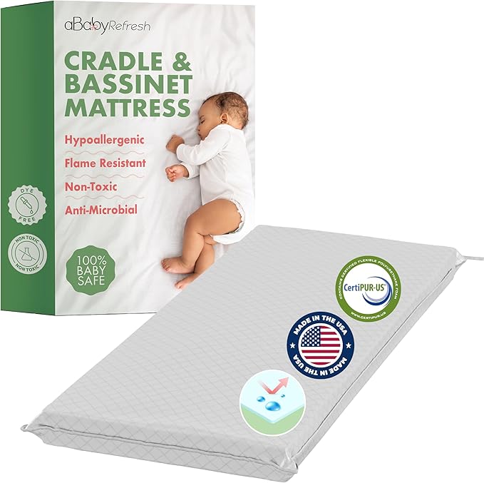 Cradle Baby Mattress and Bassinet Mattress 15x30 – 2-Inch Firm Foam Baby Bed with Waterproof Vinyl Cover – Non-Toxic Hypoallergenic Cushion Pad Replacement for Infant Bed (Multiple Standard Sizes)