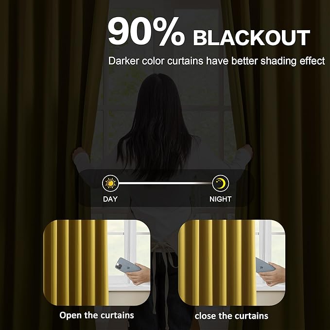 KEQIAOSUOCAI Yellow Pinch Pleated Curtains 96 Inch Length 2 Panels Set Noise Cancelling Window Drapes for Nursery Bedroom Living Room 40x96