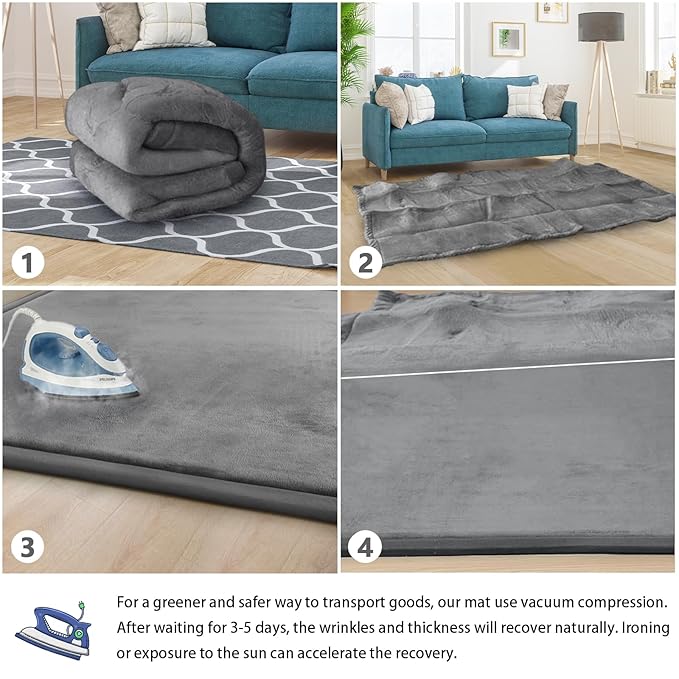 Baby Play Mat 1.2" Thick Memory Foam Nursery Rug Area Rug, 9’2” X 6’7” Yoga Mat Playmat Crawling Mat for Baby,Toddlers, Infants, Kids,Floor Mat Tatami Mat for Living Room with Non-Slip(Grey)