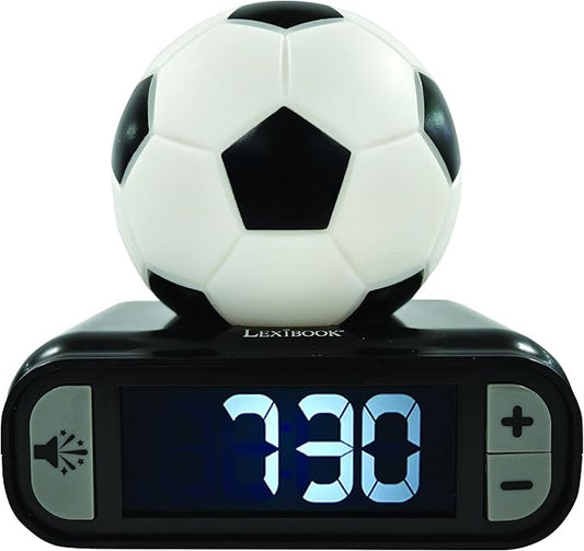 LEXiBOOK - Soccer Ball Digital Alarm Clock with Night Light Snooze, Clock, Luminous Soccer Ball, Black Colour - RL800FO