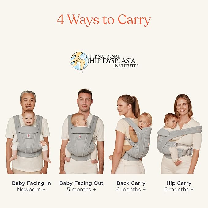 Ergobaby Omni Deluxe Baby Carrier Newborn to Toddler - Breathable Baby Carriers for Summer - All-Position Carrier with Enhanced Lumbar Support & Airflow (7-45 Pounds), Mesh, Pearl Grey