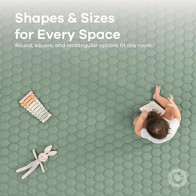 Comfy Cubs Square Kids Play Mat - 56 x 56 inches Soft Quilted Baby Floor Mat with Non-Slip Bottom - Plush Design for Toddlers' Playtime and Relaxation - Comfortable and Durable - Fern