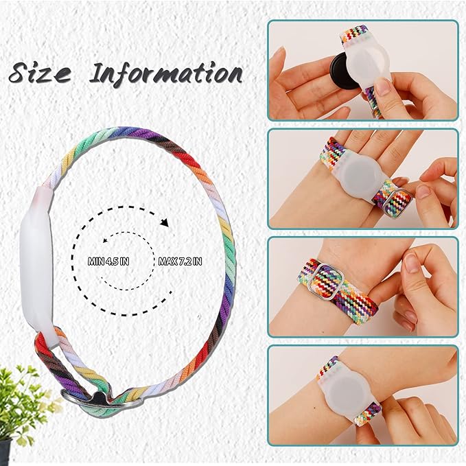 Kids Bracelet Compatible with AirTag, GPS Kid Tracker Holder Braided Wristband for Apple Air Tag, 2022 Upgraded Nylon Adjustable Anti Lost Airtag Watch Band for Kids Children Elders (Rainbow)