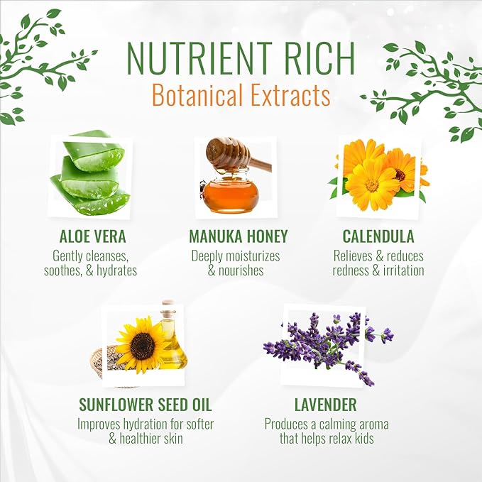 Wild Naturals Baby Eczema Shampoo & Body Wash, Gentle Eczema Body Wash for Kids with Aloe, Calendula & Manuka Honey, Tear-Free, Hypoallergenic, Natural Formula for Dry, Sensitive Skin, 8 fl oz