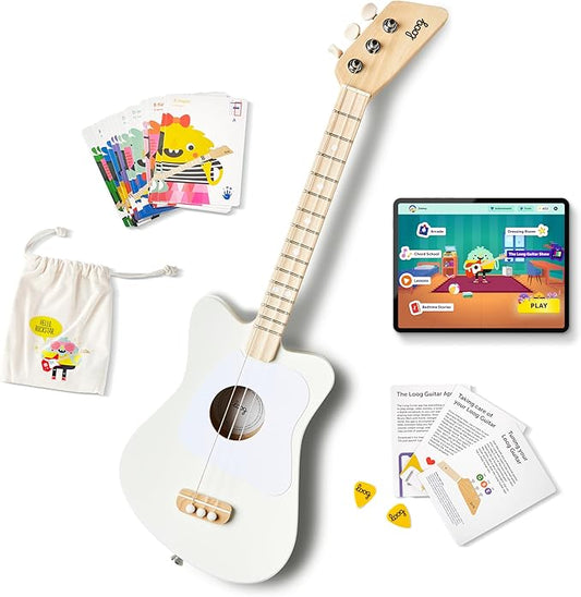 Loog Mini Acoustic kids Guitar for Beginners 3-strings Ages 3+ Learning app and lessons included