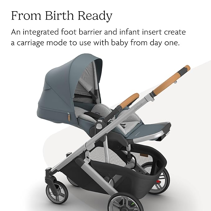UPPAbaby Cruz V3 Stroller - from Birth + Car Seat Compatible - Full-Size, Reversible Seat - Infant Insert, Bug and Rain Shields Included - Callum (Stone Blue/Silver Frame/Sand Leather)