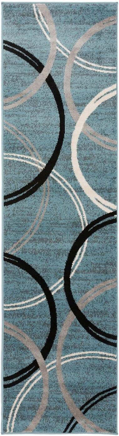 Rugshop Modern Wavy Circles Design Runner Rug 2' x 10' Blue