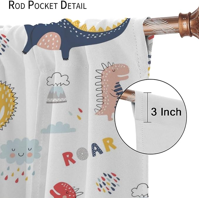 Cartoon Dinosaur Curtains for Kids Boys Girls Home Decor Colorful Cute Dino Animals Print Pattern Rod Pocket Blackout Window Drapes for Nursery Baby Bedroom Playroom W21xL54in 2 Panels