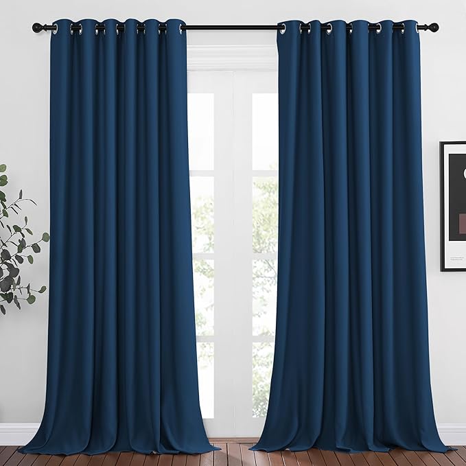 NICETOWN Blackout Curtains and Drapes for Window 95" L - Triple Weave Energy Saving Thermal Insulated Solid Grommet Blackout Panels for Patio (80" Wide per Panel, 2 Panels, Moroccan Blue)
