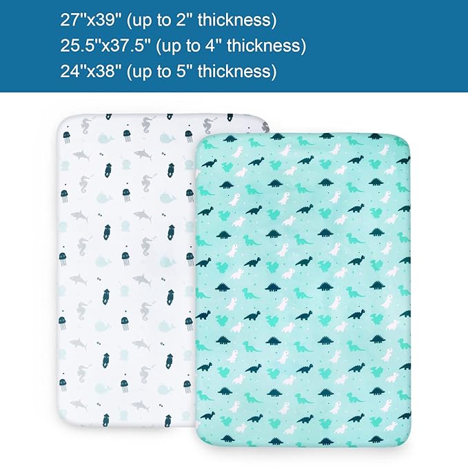 SPRINGSPIRIT Pack and Play Sheets, Pack n Play Sheets Ultra Soft, Mini Crib Sheets 4 Pack, Pack n Play Mattresses Sheets Compatible with Graco Pack n Play, Soft and Breathable, Aqua, Aqua + White