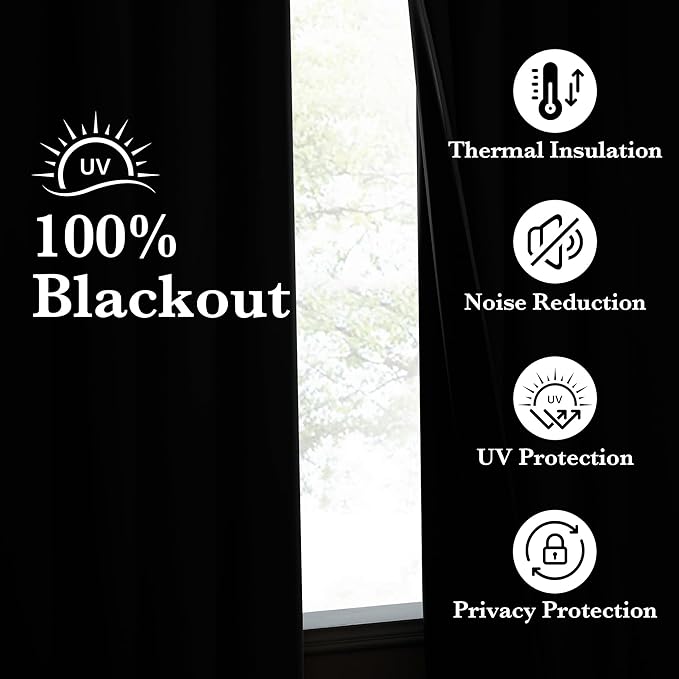 NICETOWN Full Blackout Curtains 96 inch Long for Home Theater, Grommet Energy Saving Room Darkening Window Treatment Thermal Curtains Portable Sun Shades for Living Room, W52 x L96, 2 Panels