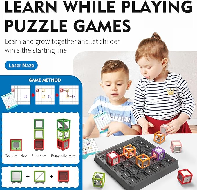 [2025 New] Reasoning Laser Maze, Ultimate STEM Toys for Boys Age 8-12, Logic Game with 60+ Challenges, Toy for 8 9 10 11 12 13 14 Year Old Kid & Adult Birthday Gift - 37 Pcs Cubes