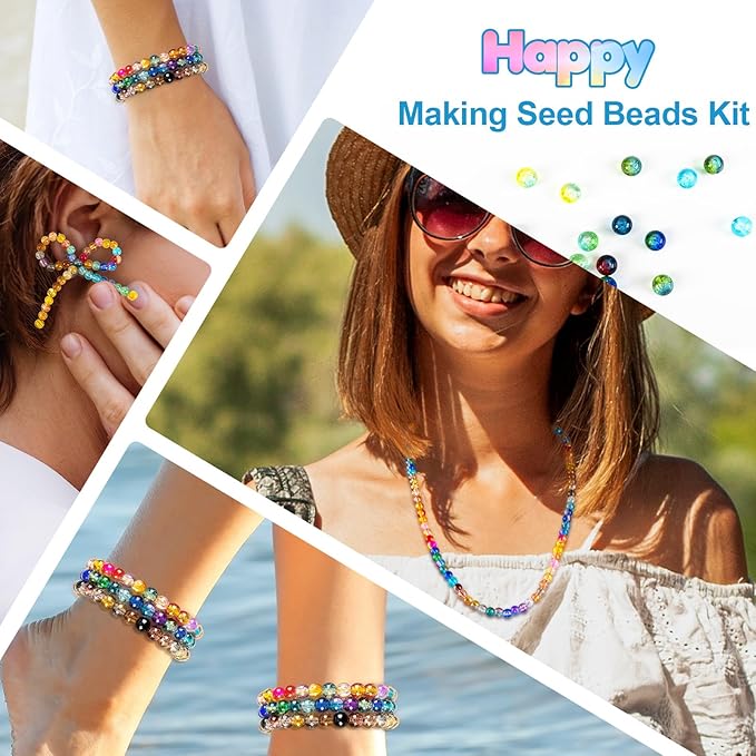 XSEINO About 1200pcs 6mm Crack Glass Beads Bracelet Making Kit,24 Assorted Crackle Oceanic Blue Series Colorful Crystal Beads for Bracelet,Jewelry Making,DIY Crafts,Friendship Bracelets