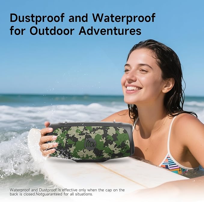 Portable Bluetooth Speaker 60W RMS,90W Peak Loud Subwoofer Wireless Stereo with HD Sound,8H Playtime IPX7 Waterproof for Party cmaping Beach (CAMO-60W RMS/90W Peak)