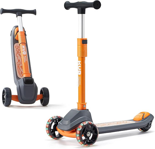 KUB Toddler Scooter for Kids Ages 2+, 3 Wheel Kick Scooter with LED Light-Up Wheels, Adjustable Height Handlebar, Lean-to-Steer, Anti-Slip Deck, Easy-Fold Design, Gift for Boys and Girls