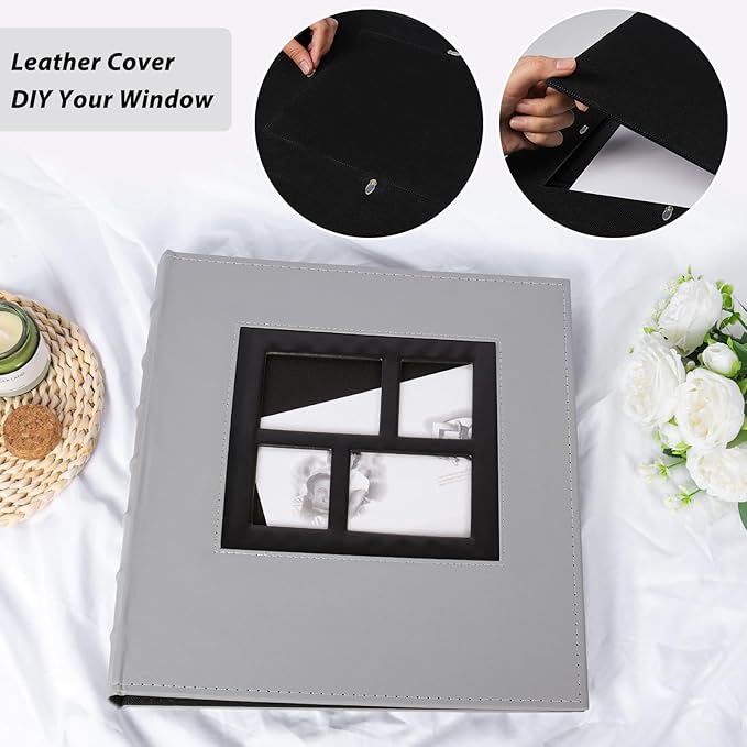 RECUTMS Photo Album for 4x6 600 Photos, Leather Cover Extra Large Capacity Photo Book for Family Wedding Anniversary Baby (Gray)