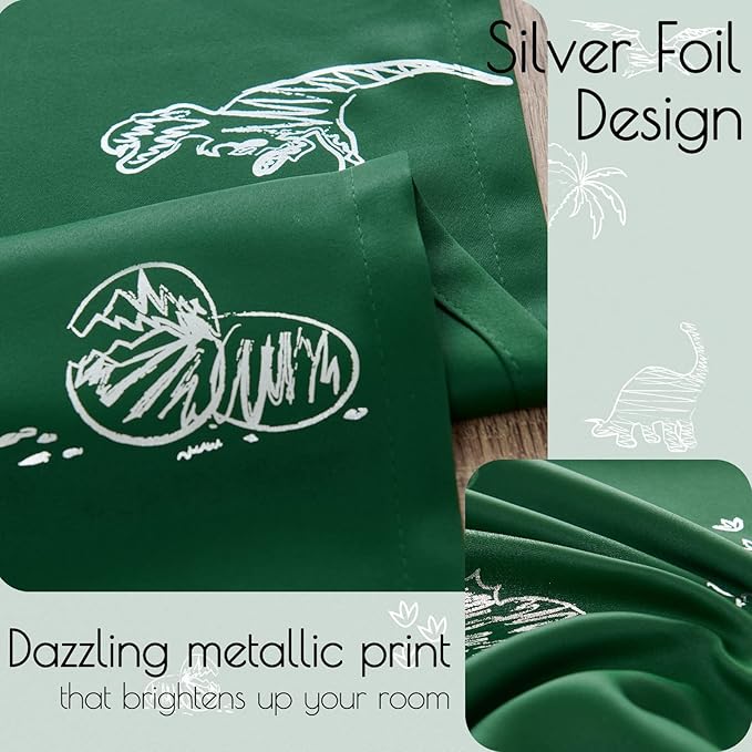 Vangao Kids Curtains Green Blackout Dinosaur Curtains for Boys Kids Nursery Girls Room Silver Dino Foil Print Thermal Insulated Drapes Grommet Top Window Treatments 84 Inches Length 2 Panels