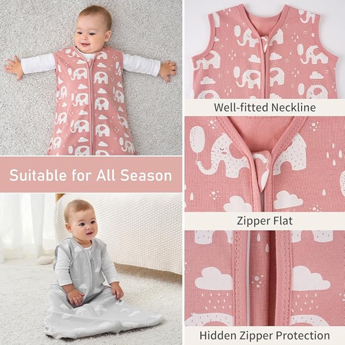 Yoofoss Baby Sleep Sack 12-18 Months Wearable Blanket for Babies 100% Organic Cotton 2-Way Zipper TOG 0.5 Toddler Sleeping Sack 3 Pack, Comfy Lightweight Sleep Sacks