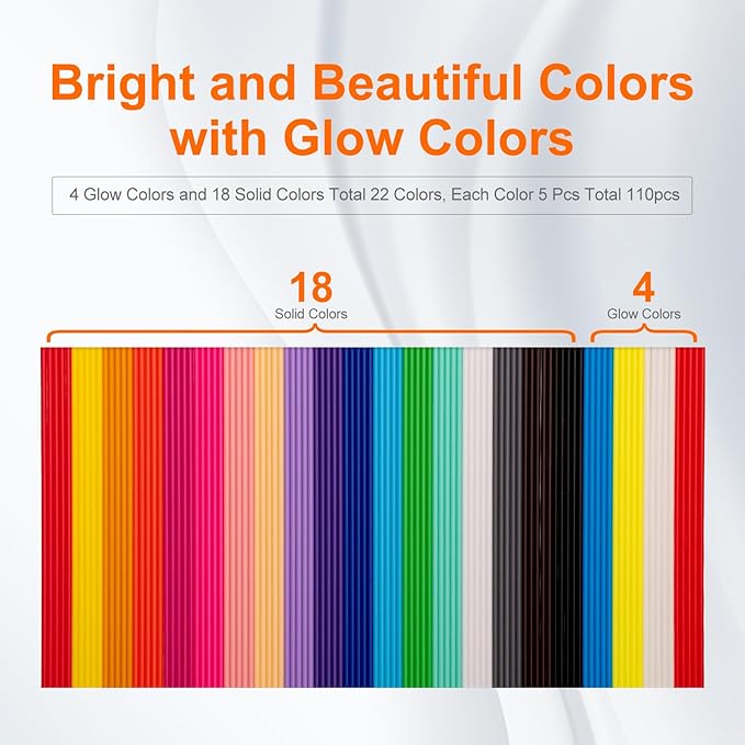 22 Colors 3D Doodler Pen Refills Only Fit for 3Doodler Start+ 3D Pen Low Printing Temperature PCL Filament 3Doodler Start Refills Packs Each Color 15.2 cm x 5 pcs Total 110 pcs