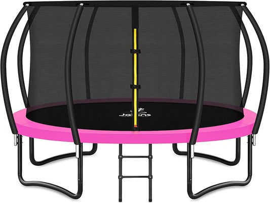 Trampoline 8FT 10FT 12FT 14FT 16FT, Recreational Trampolines with Enclosure Net and Ladder, Outdoor Anti-Rust Trampolines for Kids and Adults, ASTM Approved