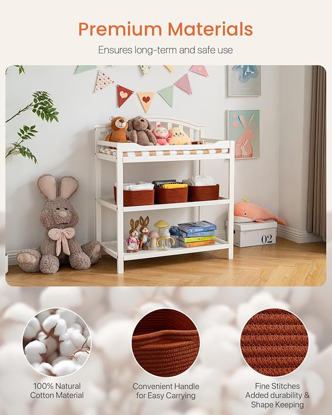 KALLAX Small Woven Basket, 12 x 8 x 4.5 Inches, Storage Basket for Organizing, Cute Small Rope Shelf Closet Cube Storage Bins Baskets for Shelves, Dog Toy Gift Baskets Empty, 3 Pack Rust Red