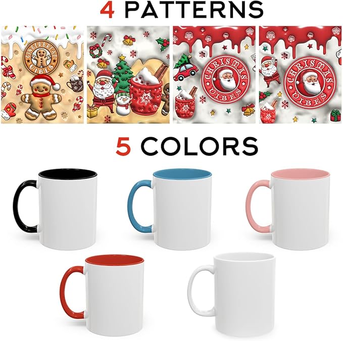 Personalized 3D Effect Christmas Accent Mugs with Names, Santa Claus Coffee Mug, Custom Reindeer Mug Christmas Gifts For Women Men Friends Sister Mom Family Xmas Mug 11 or 15 Oz