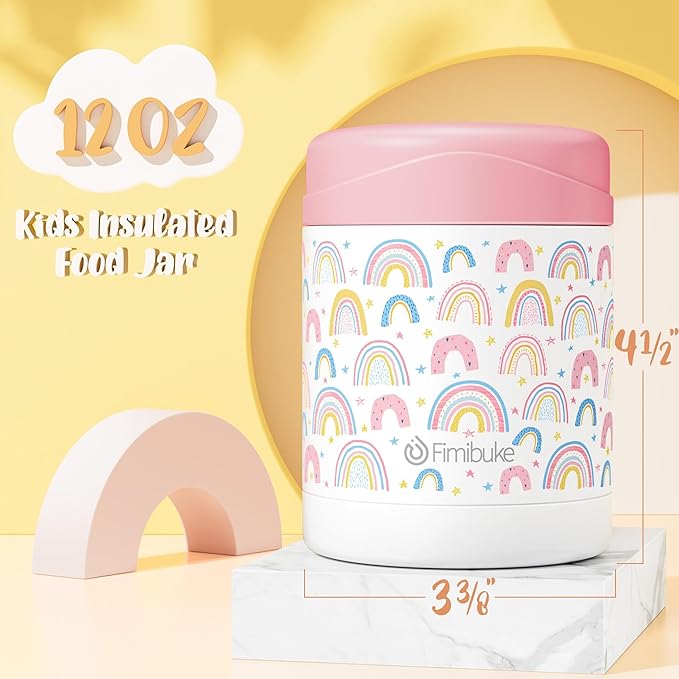 Fimibuke Insulated Kids Food Jar, 2 Pack 12 OZ Bpa Free Stainless Steel Vacuum Thermos for Hot Cold Food, Leakproof Snack Container for School Boys Girls Wide Mouth Toddler Lunch Box for Smoothie Soup