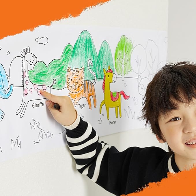 YPLUS Peanut Crayons Set for Kids, Art Case with 24 Colors Crayons and Wall Sticker Paper Rolls, Non-Toxic Toddler Coloring Supplies Stocking Stuffers for Kids Toddler