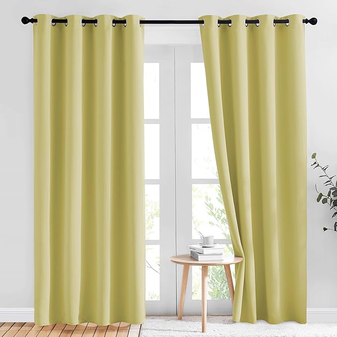 NICETOWN Paler Yellow Blackout Curtains for Bedroom (1 Pair, 52 x 84 inches), Farmhouse Thermal Insulated Room Darkening Drapes for Windows