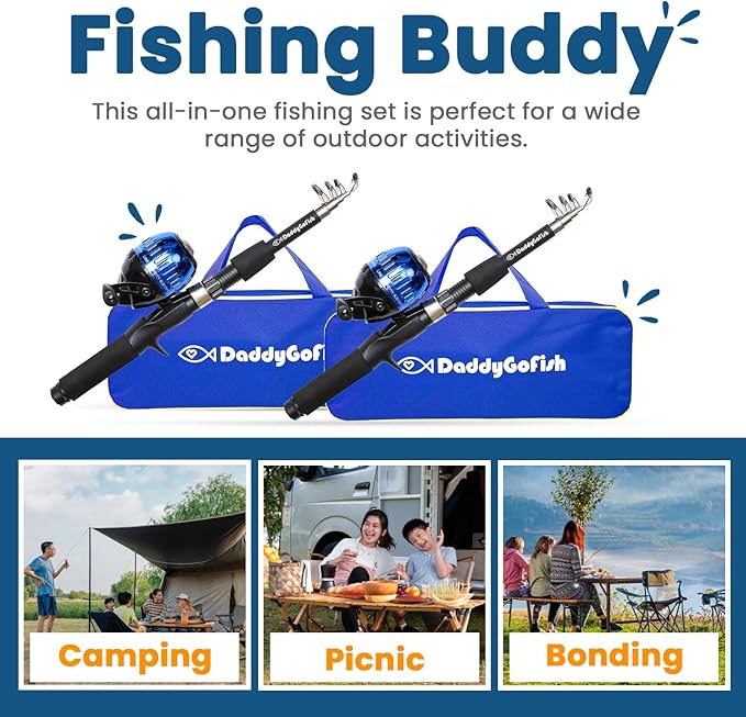 DaddyGoFish Kids Fishing Pole - Rod Reel Combo Tackle Box Starter Set - First Year Small Dock Gear Kit for Boys Girls Toddler Youth Age Beginner Little Children Junior Anglers Older Kids