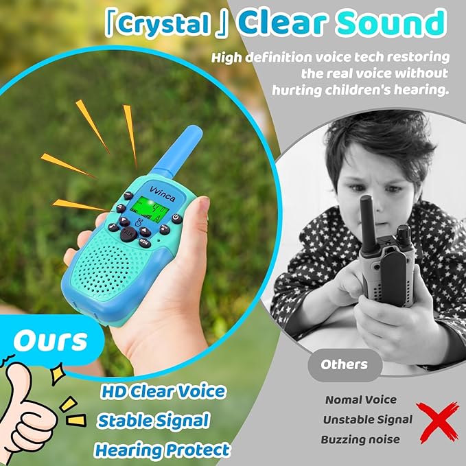 Vvinca Rechargeable Walkie Talkies for Kids, Long Range 22 Channels 2 Way Kids Walkie Talkie with Flashlight for Camping Hiking Indoor Outdoor Toy 3 4 5 6-12 Boy Girl Christmas Birthday Gifts 2 Packs