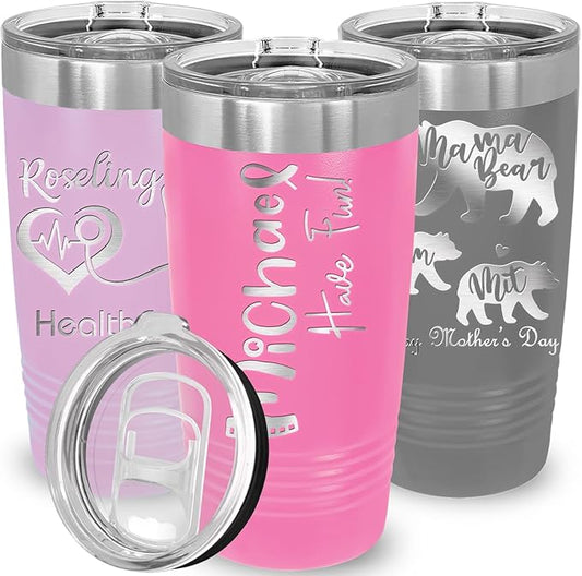 Personalized Tumbler for Women, Customized Coffee Travel Mug, Engraved Monogram Initial, Valentine’s Day Gift, Birthday Gift Idea, Keep Drinks Cold and Hot (Pink, 20oz)