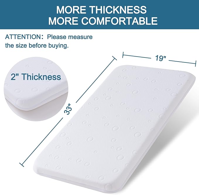 Baby Bassinet Mattress Pad, 33" x 19" x 2" Dual Sided Gel Memory Foam Mattress with Breathable Removable Soft Cover Fit for ANGELBLISS 3 in 1/BabyBond/Cowiewie/Jimglo Baby Bassinet