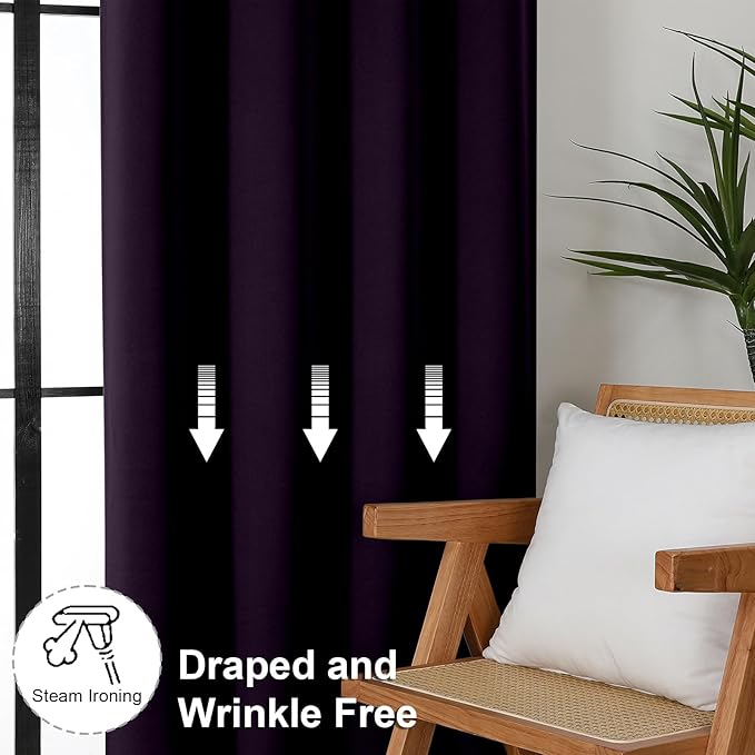 Simplebrand Ava BlackBerry Blackout Curtains for Bedroom 72 Inch Length 2 Panels Set, Privacy Thermal Insulated Rod Pocket Door Window Curtains for Patio French Door Front Door, W40 x L72 Inch