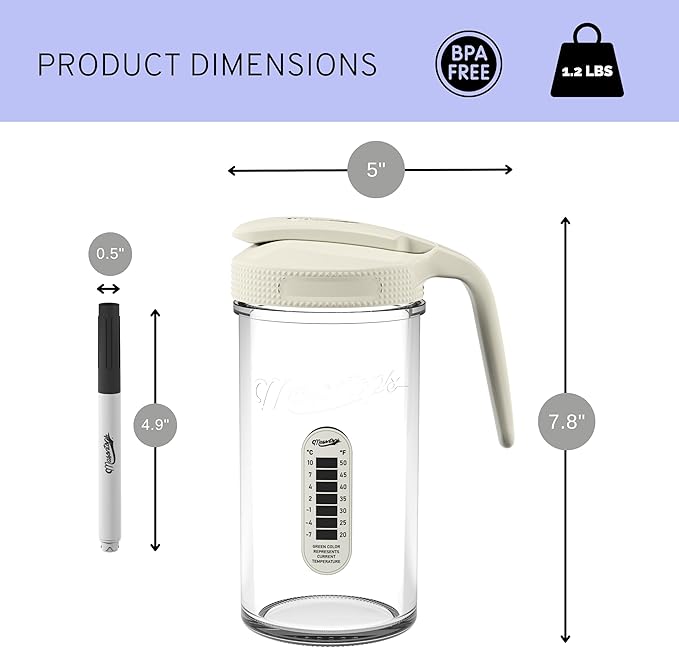 Masontops Breast Milk Storage Kit - 24oz Airtight Mason Jar with Handle, Marker & Stick-on Thermometer for New Moms
