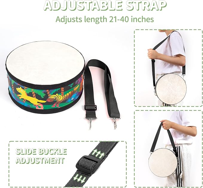 Kids Drum Set with Adjustable Strap: Toddler Musical Instrument for Ages 3-5, Wearable Drum Kit with Drumsticks, Educational Percussion Toy for Rhythm Music Development (Black)