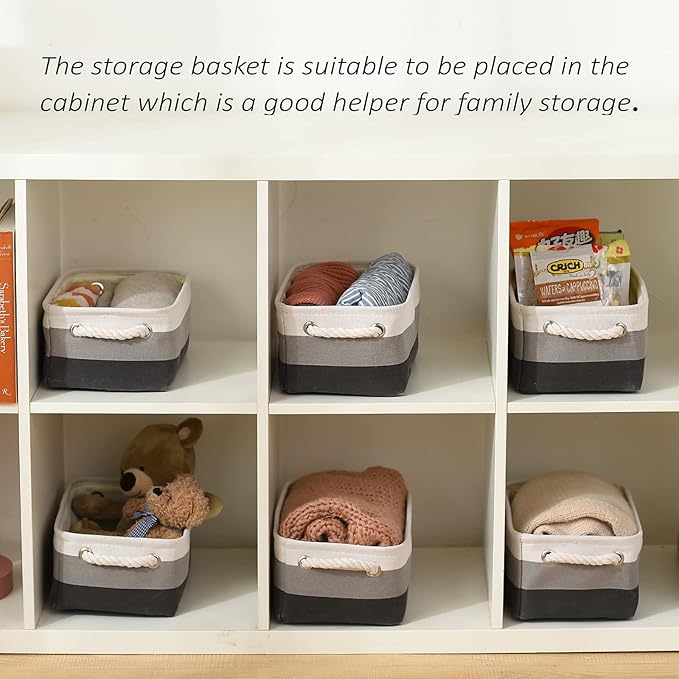 TcaFmac Small Fabric Storage Baskets for Organizing [6 Pack] Closet Storage Bin Foldable Storage Baskets for Shelf Canvas Storage Bins Decorative Basket with Handles(Gradient Gray,12" L×8" W×5" H)