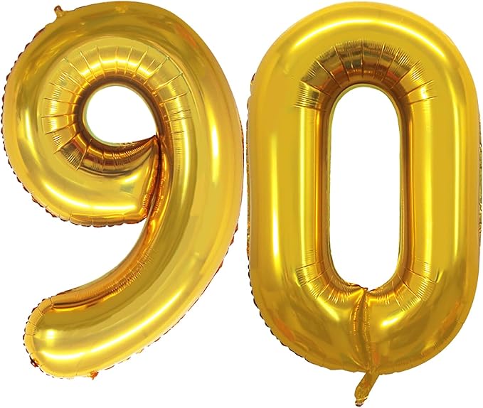 GOER Number 90 Balloons for 90th Birthday Party Decorations,42 Inch Jumbo Foil Helium Balloons for 90th Anniversary (Gold)