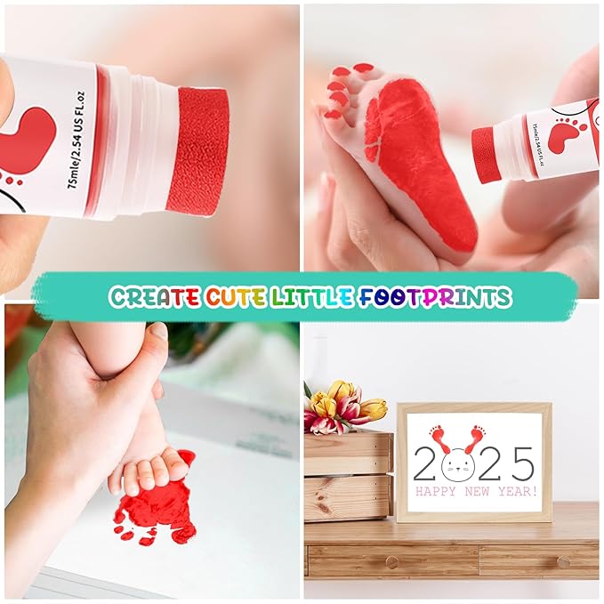 Sortnic 75ml Red Baby Hand and Footprint Ink Kit, Baby Handprint Footprint Paint for Newborn Keepsake, Dog Cat Paw Print Kit, Washable, Non Toxic Acid-Free, Safe Gentle for Ideal New Mom Gifts