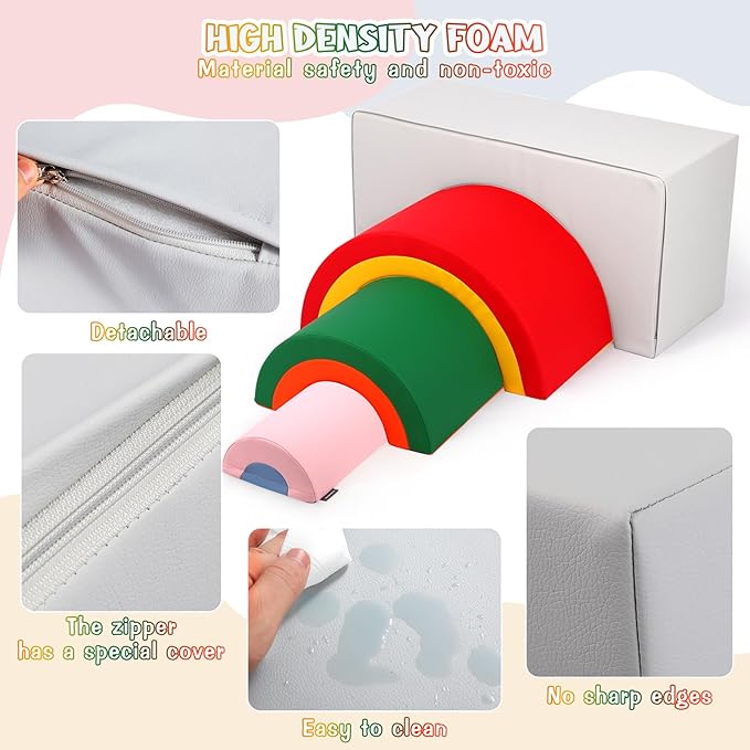 Asweets 4 in 1 Rainbow Foam Climbing Blocks for Toddlers, Indoor Soft Climb and Crawl Play Climbing Toys for Creativity & Imagination, Recognize Color